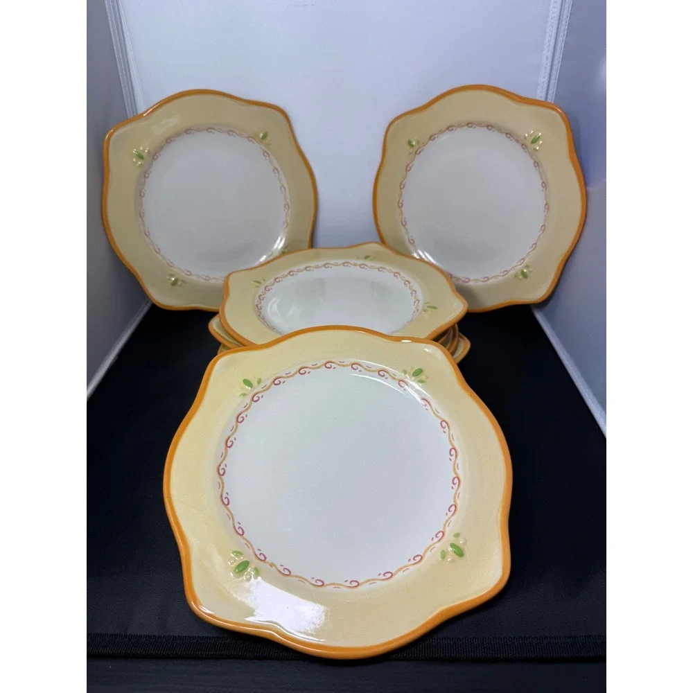 Pfaltzgraff Villa‎ della Luna stoneware salad Plates Set of 7 Yellow Floral 8.5